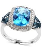 Effy Ocean Bleu Blue Topaz (4 Ct. T.w.) And Diamond (1/8 Ct. T.w.) Ring In 14k White Gold