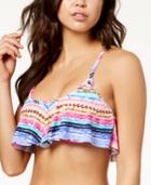 California Waves Under The Sun Strappy-back Flounced Bikini Top, Available In D/dd Women's Swimsuit