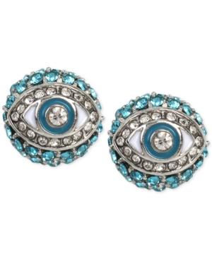 Betsey Johnson Silver-tone Blue Crystal Eye Stud Earrings