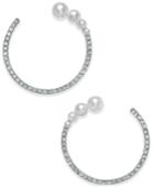 I.n.c. Rose Gold-tone Pave & Imitation Pearl Open Hoop Earrings, Created For Macy's