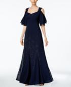 R & M Richards Embellished Cold-shoulder Gown