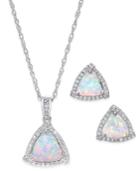 Lab-created Opal (7/8 Ct. T.w.) And White Sapphire (1/3 Ct. T.w.) Pendant Necklace And Matching Stud Earrings In Sterling Silver