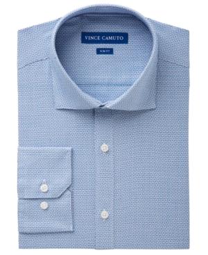 Vince Camuto Men's Slim-fit Comfort Stretch Cerulean Square Dobby Dress Shirt