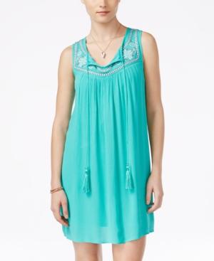As U Wish Juniors' Sleeveless Embroidered Shift Dress