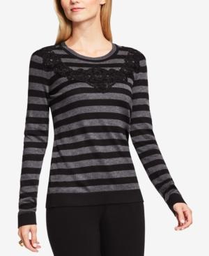 Vince Camuto Striped Lace-applique Top