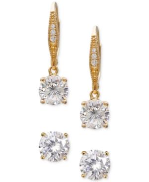 Giani Bernini 2-pc. Set Cubic Zirconia Stud And Drop Earrings In 18k Gold-plated Sterling Silver, Only At Macy's