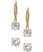 Giani Bernini 2-pc. Set Cubic Zirconia Stud And Drop Earrings In 18k Gold-plated Sterling Silver, Only At Macy's