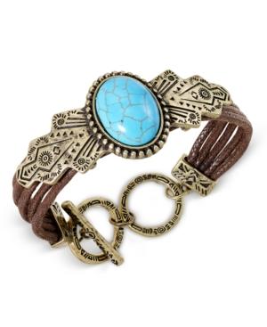 Gold-tone Turquoise-look Stone And Faux Leather Toggle Bracelet