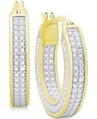 Diamond Accent In And Out Wide Hoop Earrings In Sterling Silver And 18k Gold-plated Sterling Silver