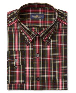 Club Room Estate Men's Classic-fit Wrinkle Resistant Black Oversize Tartan Dress Shirt, Only At Macy's