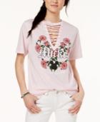 Freeze 24-7 Juniors' Disney Mickey Mouse Lace-up Graphic T-shirt