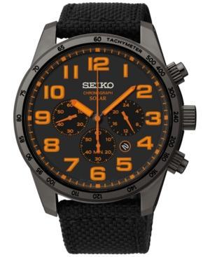 Seiko Men's Chronograph Solar Black Nylon Strap Watch 45mm Ssc233