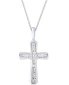 Diamond Baguette Cross Adjustable Pendant Necklace (1/5 Ct. T.w) In 10k White Gold