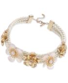 Inc International Concepts Gold-tone Crystal & Pink Stone Flower Braided Necklace, 15 + 3 Extender, Created For Macy's