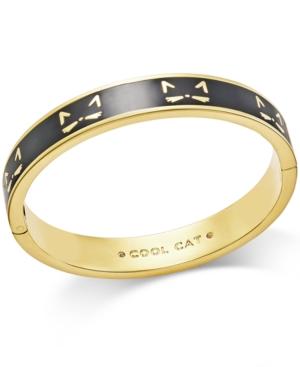 Kate Spade New York Gold-tone Black Enamel Cool Cat Hinged Bangle Bracelet