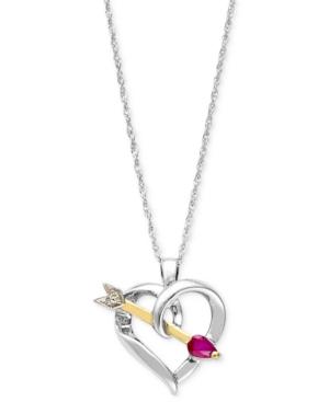 14k Gold And Sterling Silver Necklace, Ruby (1/5 Ct. T.w.) And Diamond Accent Heart And Arrow Pendant