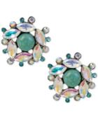 Betsey Johnson Silver-tone Stone And Faceted Crystal Button Stud Earrings
