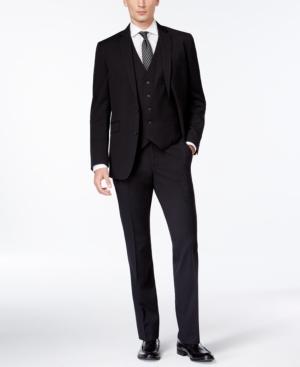Kenneth Cole Reaction Slim-fit Black Tonal-stripe Vested Suit