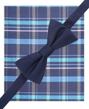Alfani Spectrum Solid Pre-tied Bow Tie And Plaid Pocket Square Set