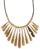 Lucky Brand Necklace, Gold-tone Fan Feather Leather Cord Necklace