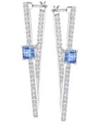 Swarovski Silver-tone Blue Crystal And Pave Geometric Drop Earrings