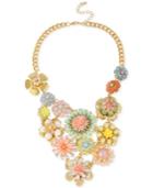Gold-tone Pastel Flower Frontal Necklace