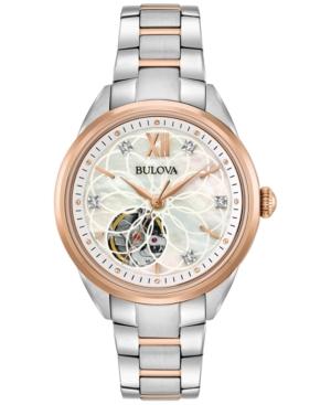 Bulova Women's Automatic Diamond Accent Two-tone Stainless Steel Bracelet Watch 34mm 98p170