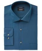 Alfani Men's Big And Tall Classic Fit Performance Stretch Easy-care Teal Twill Dot Dobby Dress Shirt, Created For Macy's