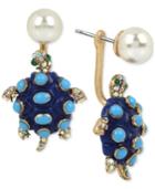 Betsey Johnson Gold-tone Imitation Pearl And Enamel Turtle Earring Jacket Earrings
