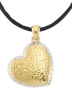 Signature Gold Textured Reversible Silk Cord Heart 18 Pendant Necklace In 14k Gold Over Resin Core