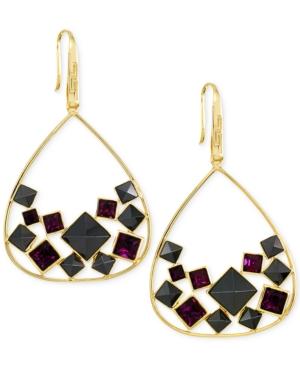 Sis By Simone I Smith Purple Crystal And Jet Pyramid Stud Teardrop Earrings In 18k Gold Over Sterling Silver