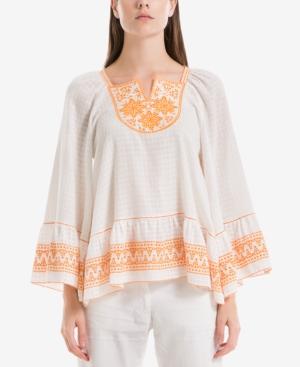 Max Studio London Embroidered Bell-sleeve Top