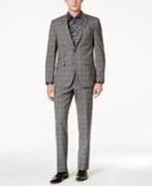 Tallia Men's Slim-fit Gray And Tan Plaid Suit