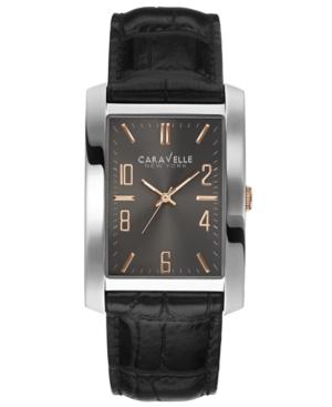 Caravelle New York By Bulova Men's Black Croc-embossed Leather Strap Watch 44x30mm 45a134