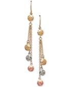 Tri-color Beaded Chain Drop Earrings In 10k Gold, White Gold & Rose Gold