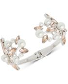 Givenchy Silver-tone Crystal & Imitation Pearl Hinged Cuff Bracelet