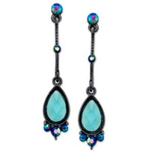 2028 Black-tone Blue Linear Teardrop Earrings