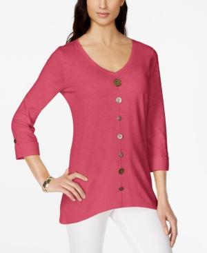 Jm Collection Petite Button-trim Top, Only At Macy's