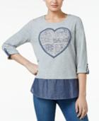 Style & Co. Heart-applique Roll-tab Top, Only At Macy's