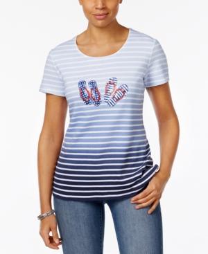 Karen Scott Striped Flip-flop Graphic Top, Only At Macy's