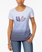 Karen Scott Striped Flip-flop Graphic Top, Only At Macy's