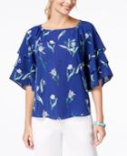 Charter Club Floral-print Tiered-sleeve Top, Created For Macy's