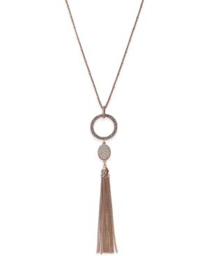 Inc International Concepts Rose Gold-tone Pave Circle Pendant Tassel Necklace, Created For Macy's