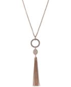 Inc International Concepts Rose Gold-tone Pave Circle Pendant Tassel Necklace, Created For Macy's