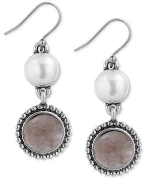 Lucky Brand Silver-tone Druzy Stone & Imitation Pearl Drop Earrings
