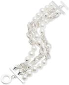 Anne Klein Silver-tone Imitation Pearl And Pave Link Multi-row Bracelet