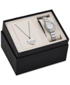Bulova Women's Mom Pendant Necklace And Stainless Steel Bracelet Watch Set 26mm 96x133