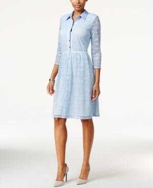 Ny Collection Crochet-lace Shirtdress