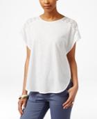 American Living Short-sleeve Lace-trim Top, Only At Macy's