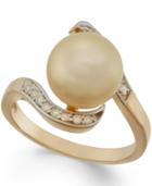 Golden South Sea Pearl (10mm) And Diamond Ring In 14k Gold